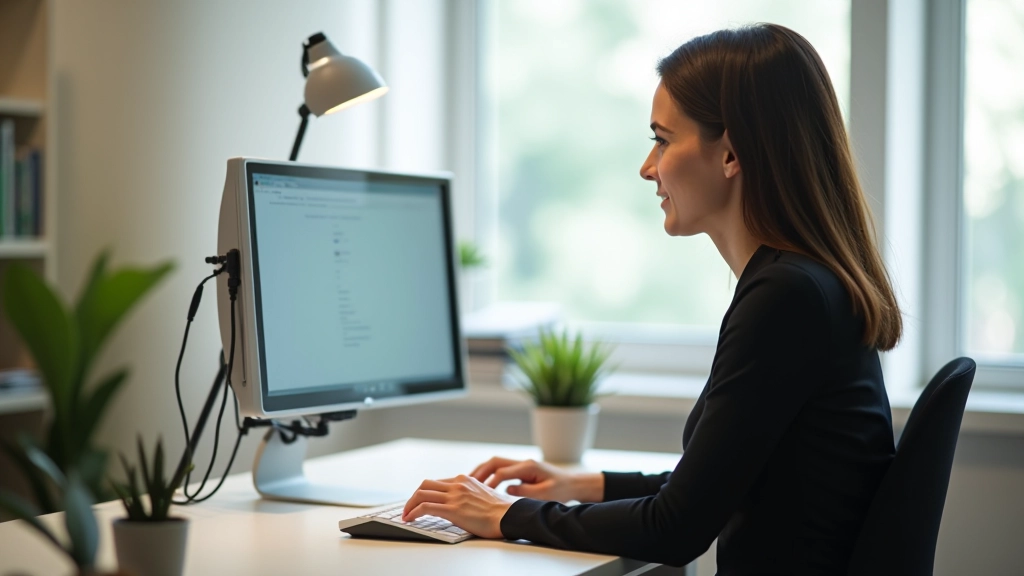 Ergonomik masa düzeni, doğru koltuk yüksekliği, monitor pozisyonu, sağlıklı çalışma duruşu, yan görüş