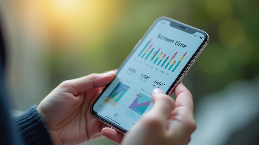 Smartphone ekranında uygulamaların kullanım süresini gösteren istatistikler ve renkli grafik